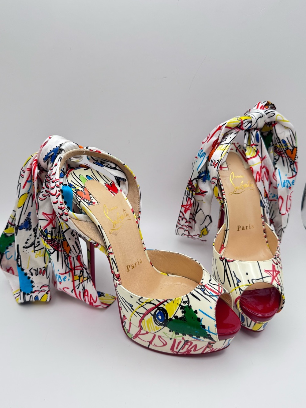 Christian Louboutin Jersey Loubitag Platform Bow Heels Pumps EU 36 - Picture 5 of 12